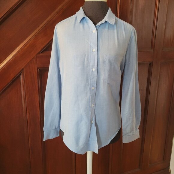 American Apparel Blue Long Sleeve Button Up Small USA Made - Picture 1 of 7